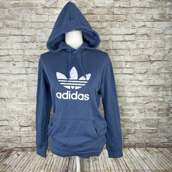 adidas Originals Hoodie With Trefoil logo Blue sz S Pullover Kangaroo Pocket - Picture 2 of 9